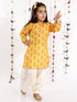 Girl's' Mustard And Cream Linen Kurta And Patiala Set